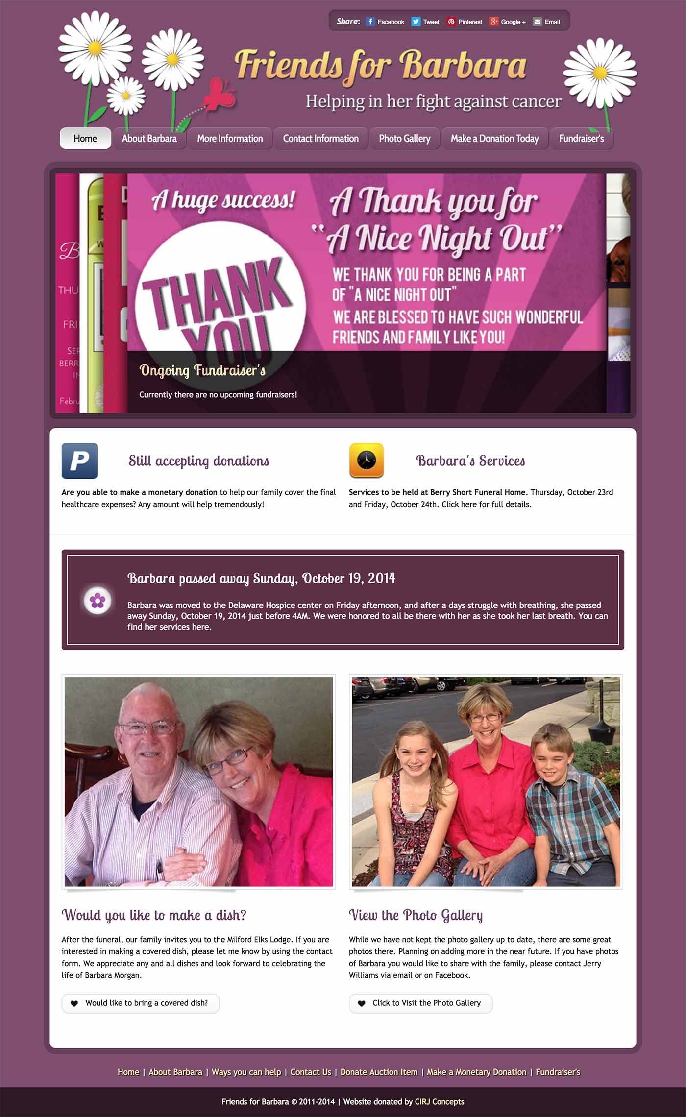 Friends for Barbara, Personal Fundraising web design and graphics by CIRJ Concepts